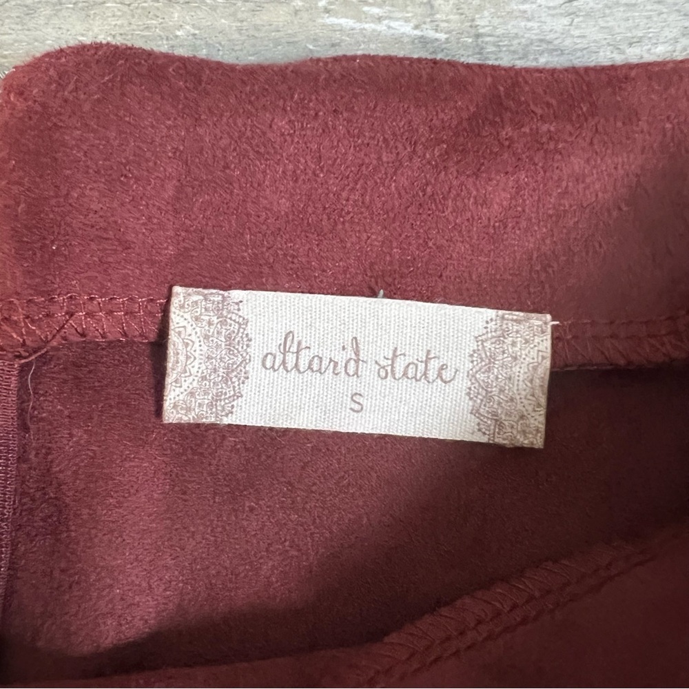 NWT Altar’s State Women’s Faux Suede Mini Twist Knot Skirt Burgundy Size S - Picture 4 of 7
